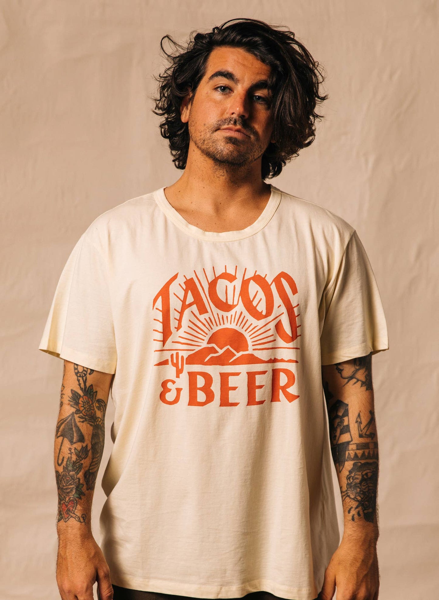 Tacos & Beer Western Vintage Style Tee for Men & Women: Medium