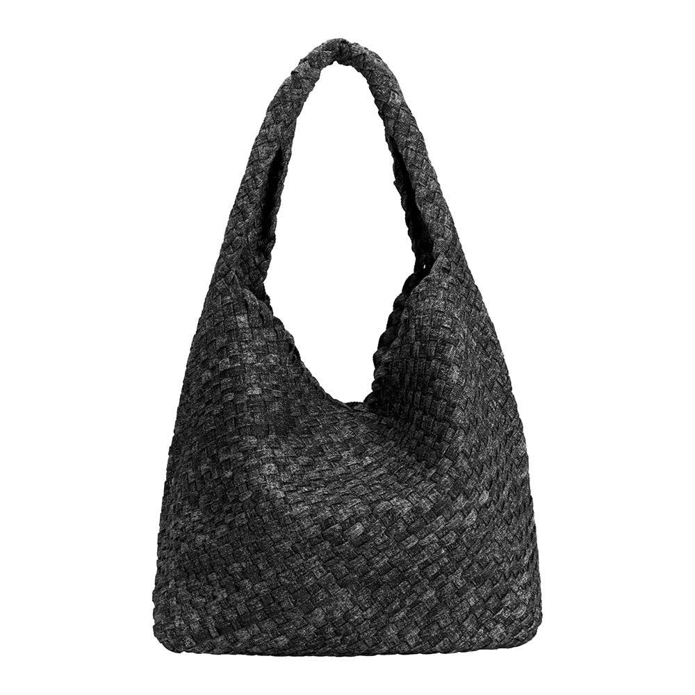 Johanna Black Denim Large Shoulder Bag