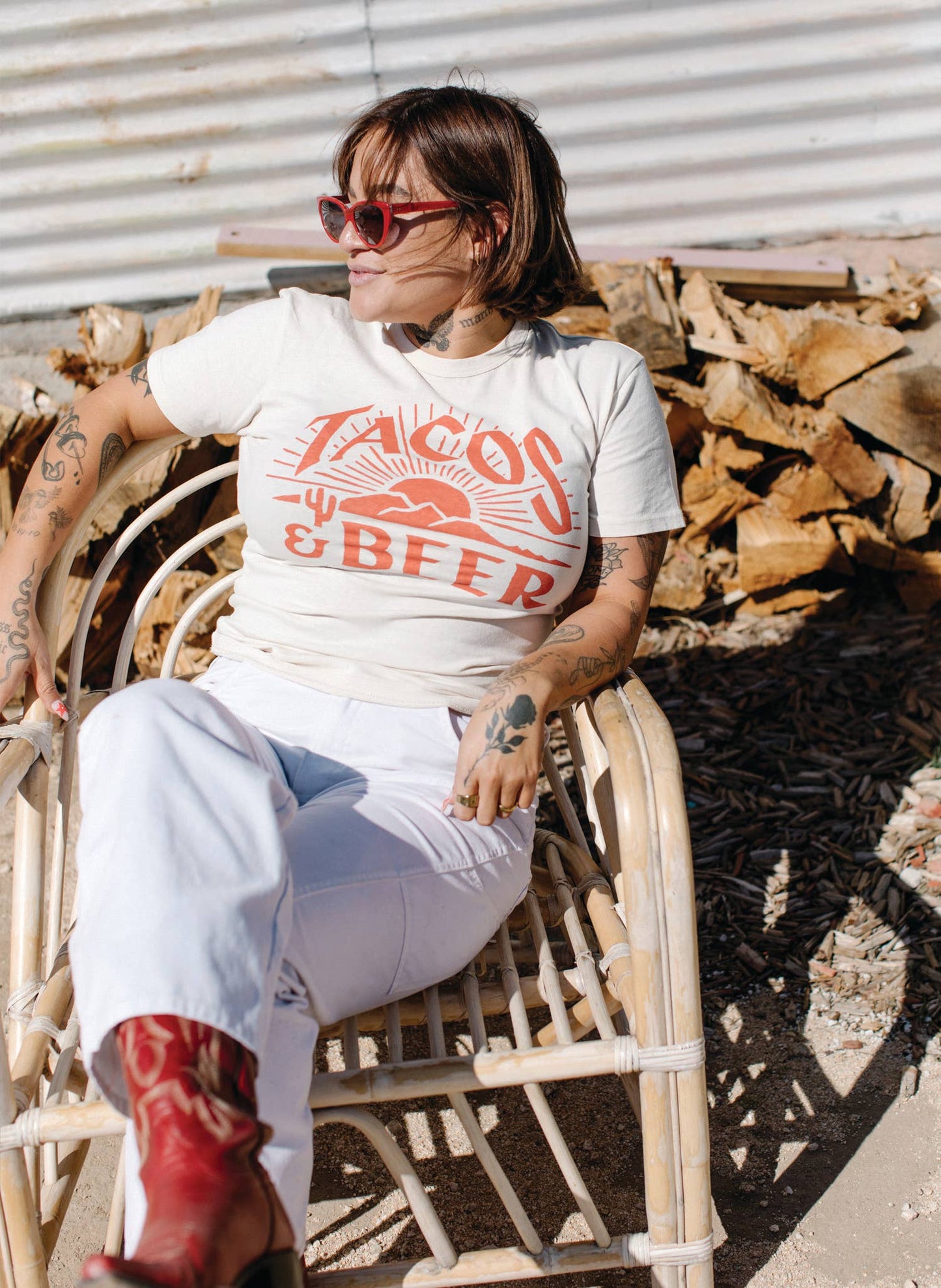 Tacos & Beer Western Vintage Style Tee for Men & Women: Medium