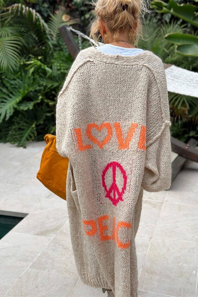 Love & Peace Exposed Seam Knit Sweater Long Cardigan: Fuchsia / L
