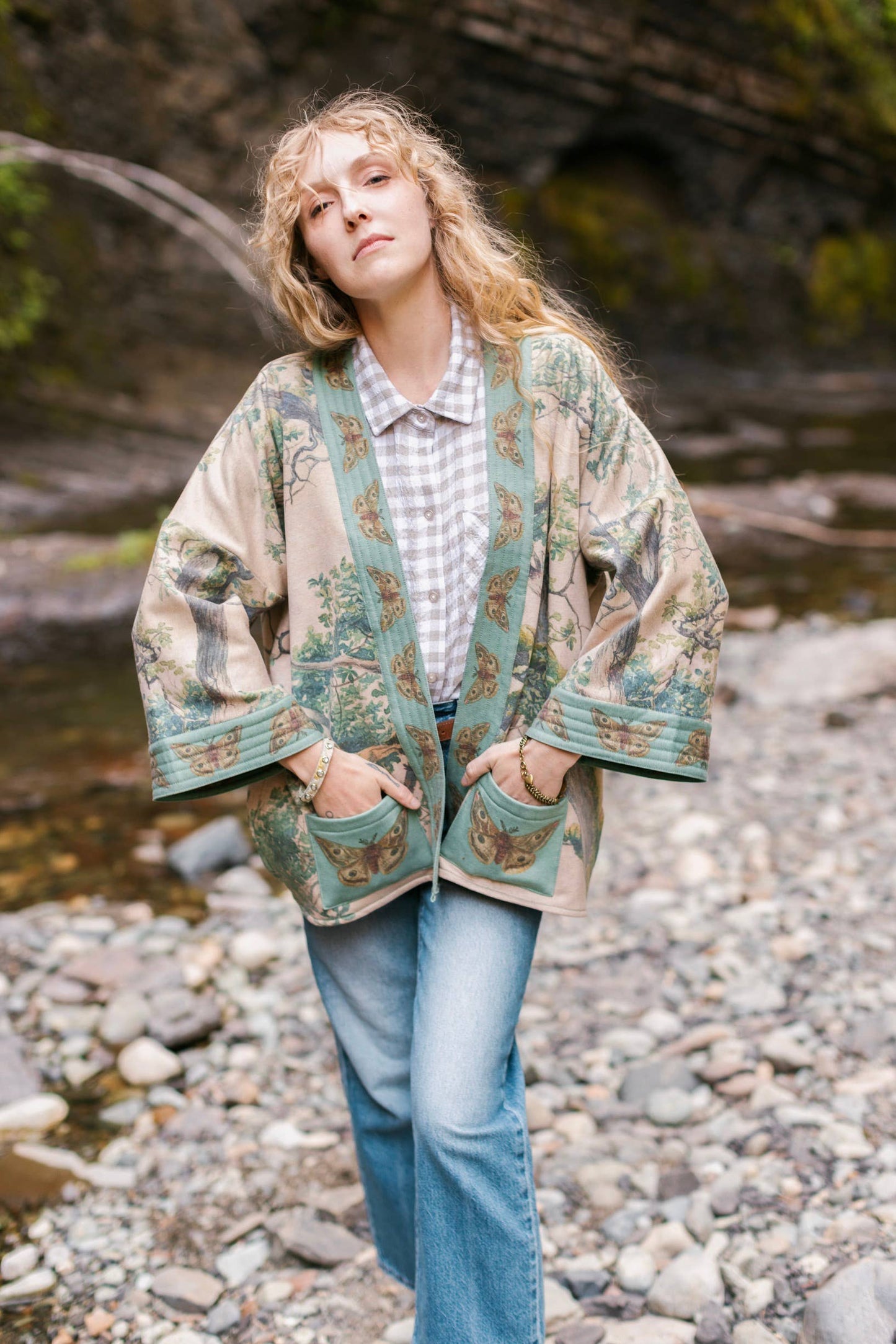 Earth & Sky Fleece Lined Cozy Cottage Cardigan Kimono Jacket