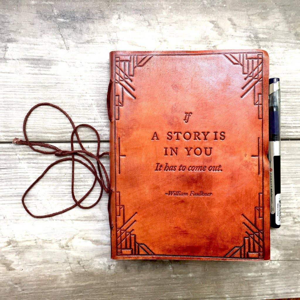 "If A Story" Handmade Quote Leather Journal - 5x7 Brown: Elastic Band