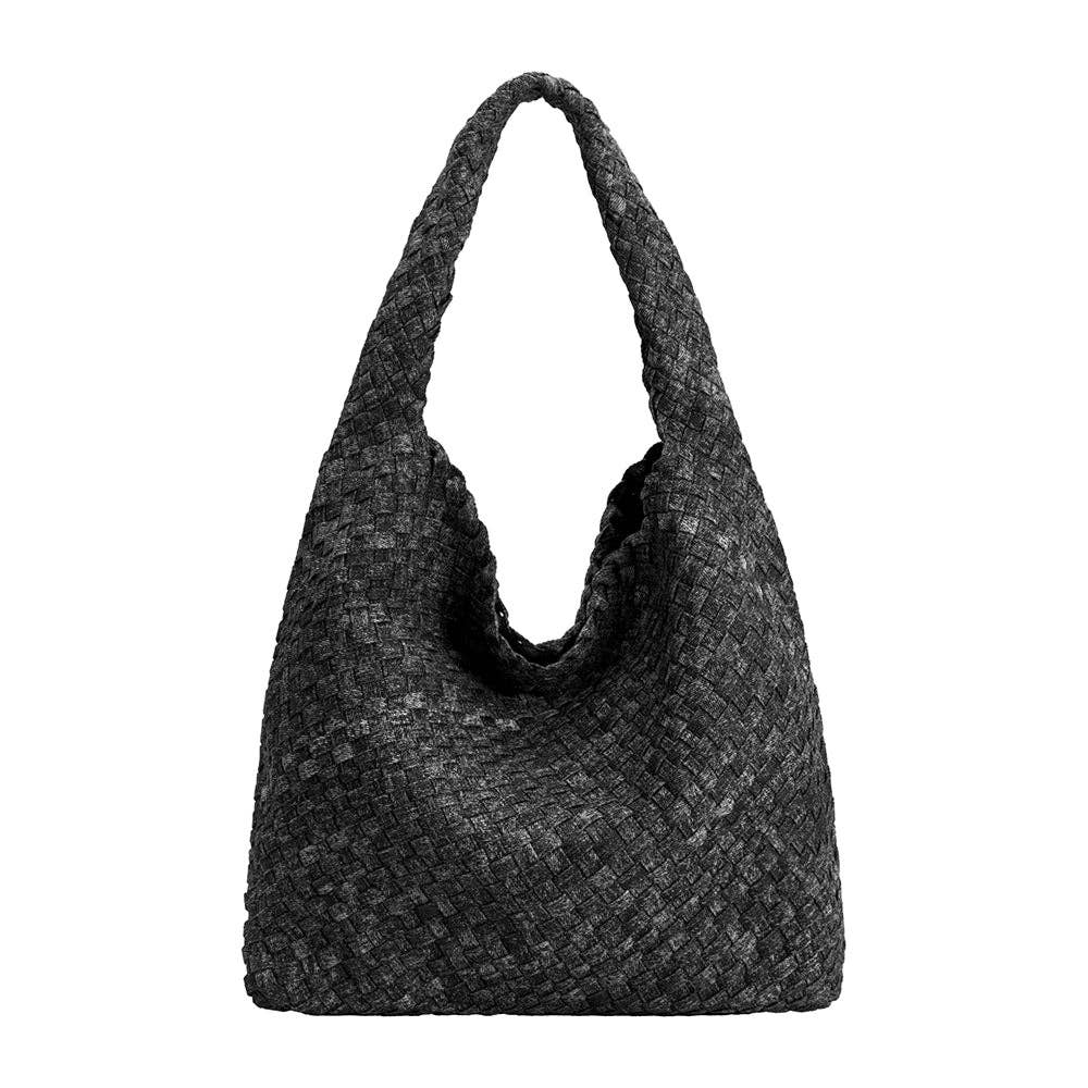 Johanna Black Denim Large Shoulder Bag