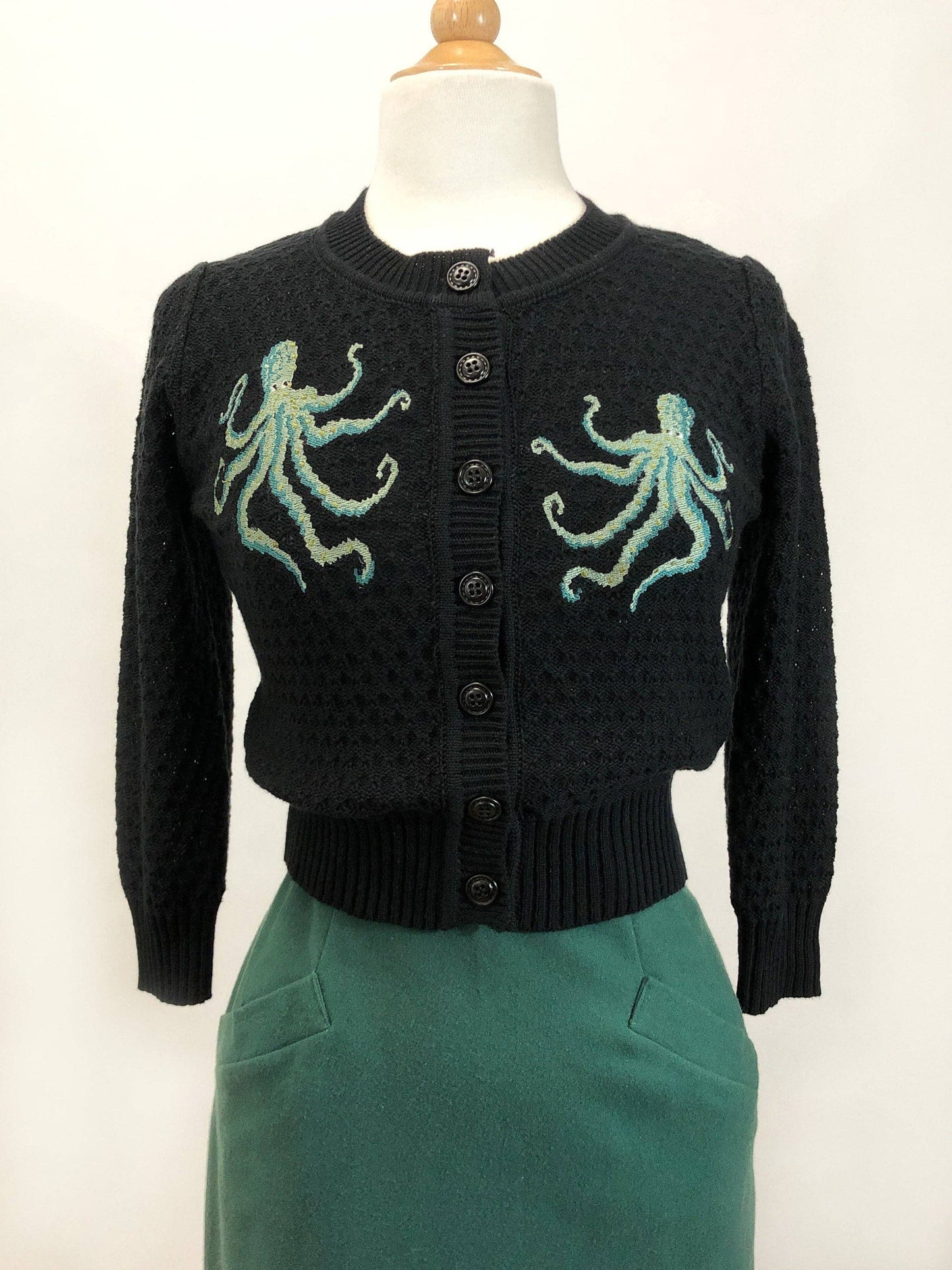 The Waltz Of The Octopus Cropped Cardigan in Black: Medium