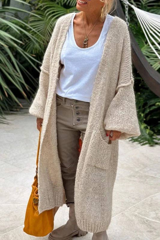 Love & Peace Exposed Seam Knit Sweater Long Cardigan: Fuchsia / L