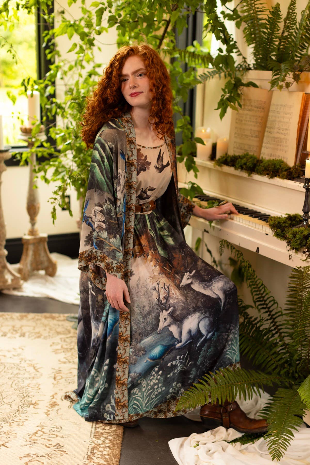Theatre of Dreams Bohéme Bamboo Slip Dress with Deer: L/XL (fits approx. size 12-16)