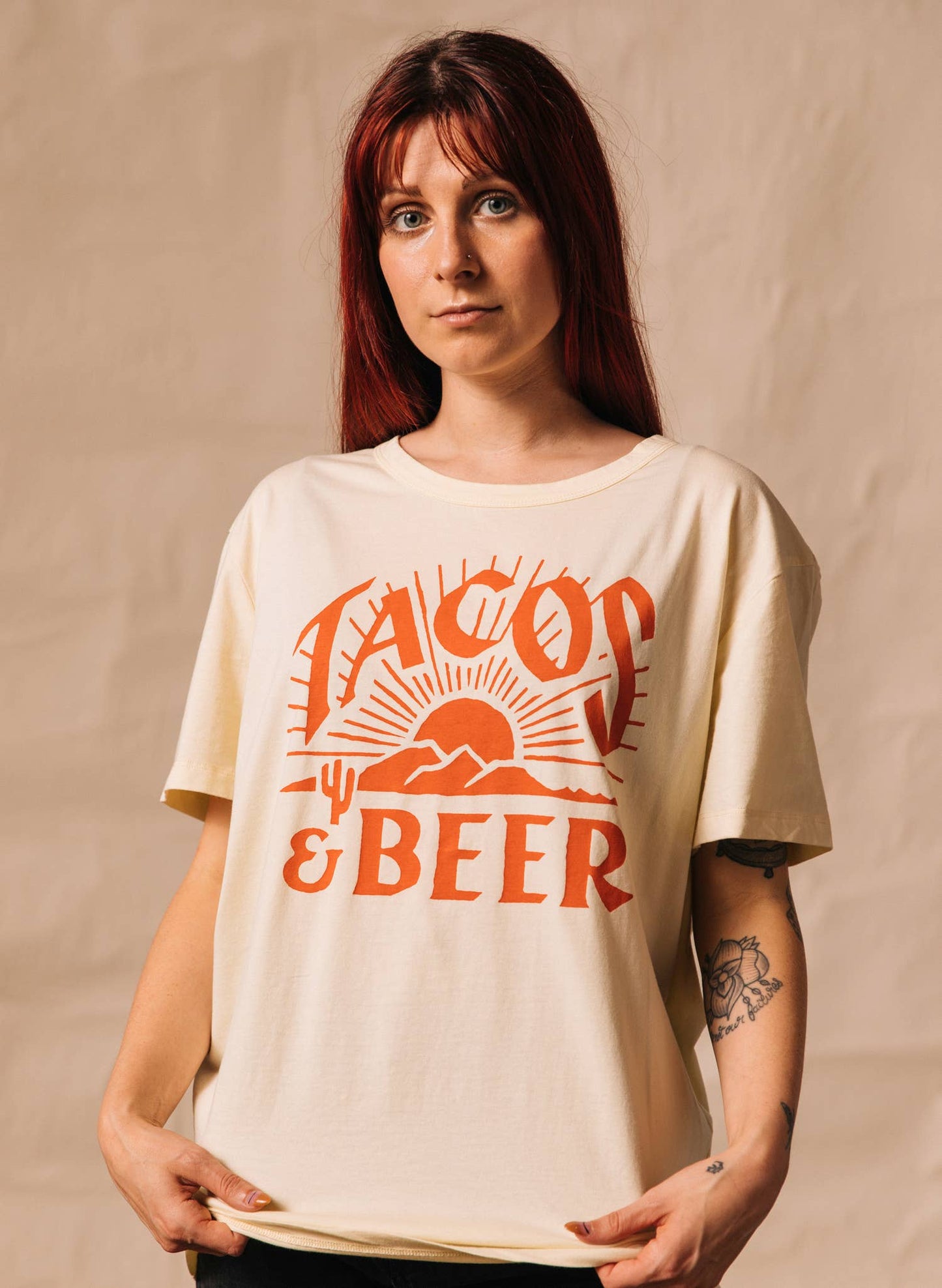 Tacos & Beer Western Vintage Style Tee for Men & Women: Medium