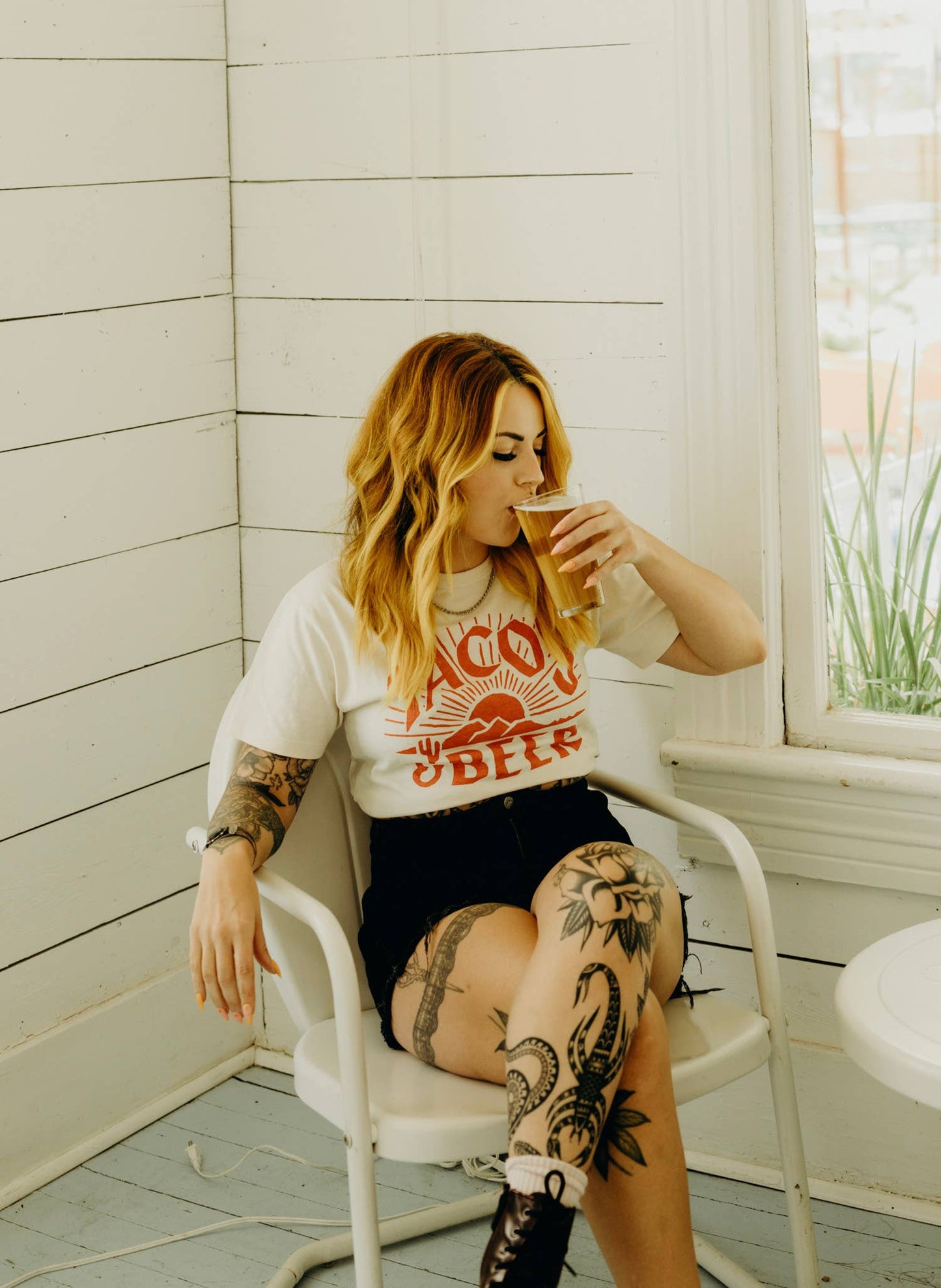 Tacos & Beer Western Vintage Style Tee for Men & Women: Medium