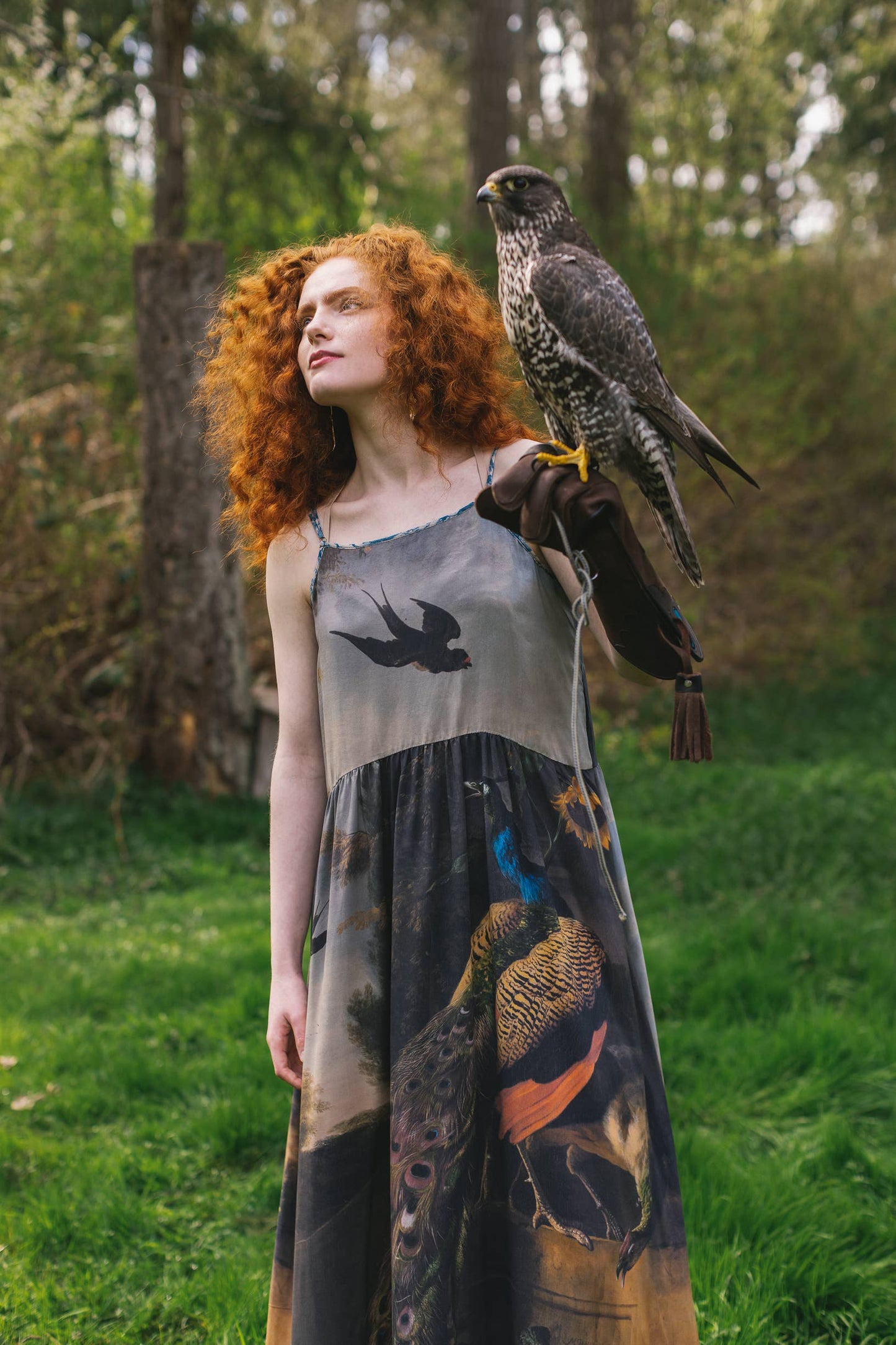 Wild Beauty Peacock Print Bohemian Bamboo Slip Dress: S/M (fits approx. size 6-10)