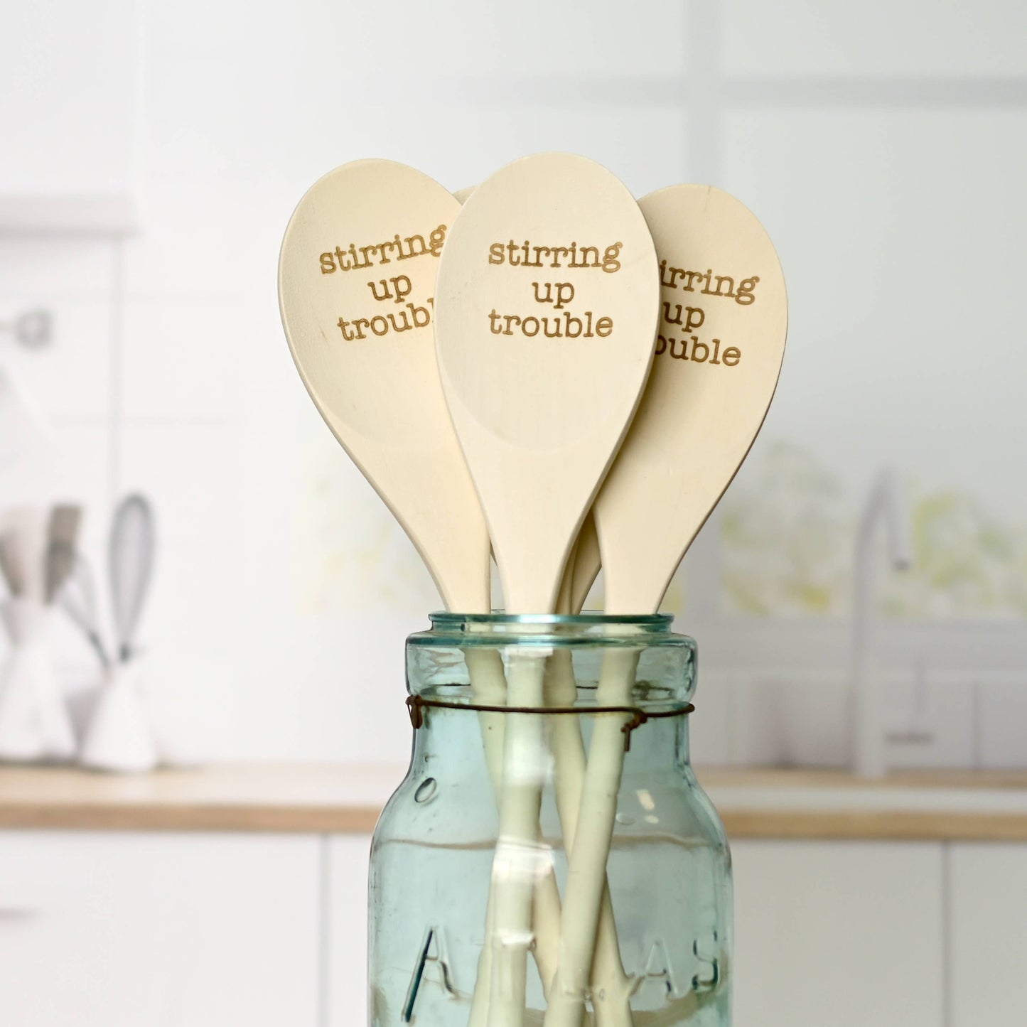 Stirring Up Trouble Engraved Wood Kitchen Spoons