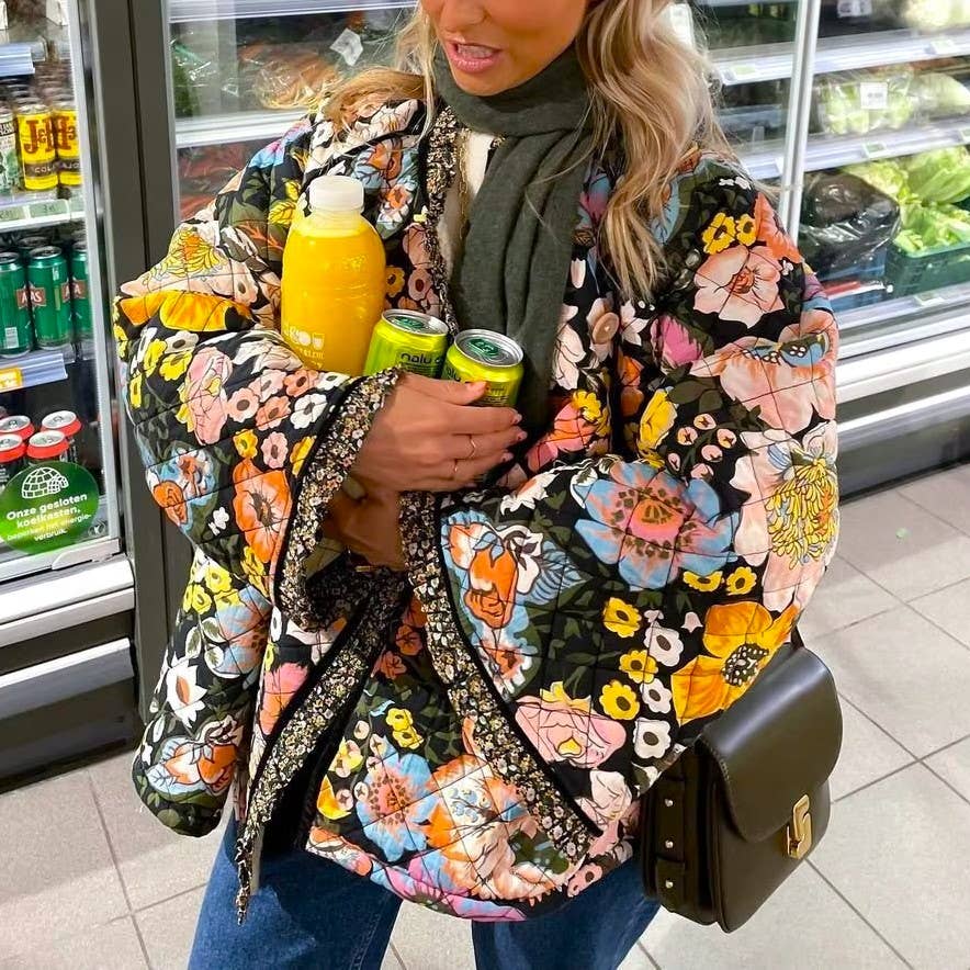 Floral-Printed Flared-Sleeved Casuals Jacket: Floral / XL