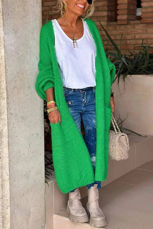 Love & Peace Exposed Seam Knit Sweater Long Cardigan: Fuchsia / L