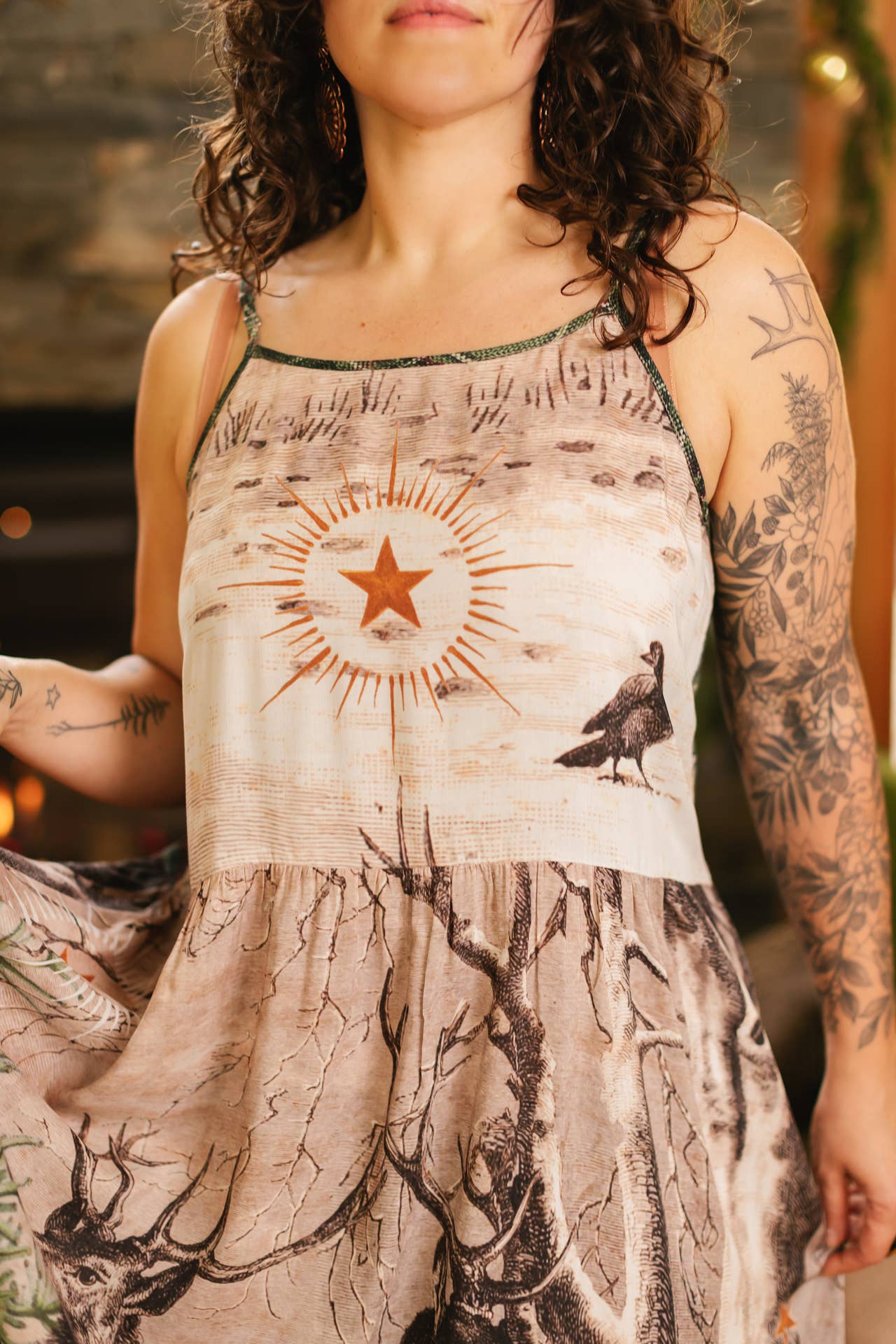 Winter Wish Christmas Plaid Bohéme Slip Dress with Deer: L/XL (fits approx. size 12-16)