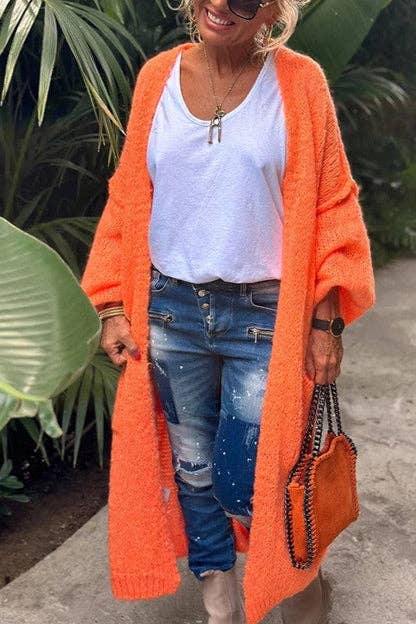 Love & Peace Exposed Seam Knit Sweater Long Cardigan: Fuchsia / L