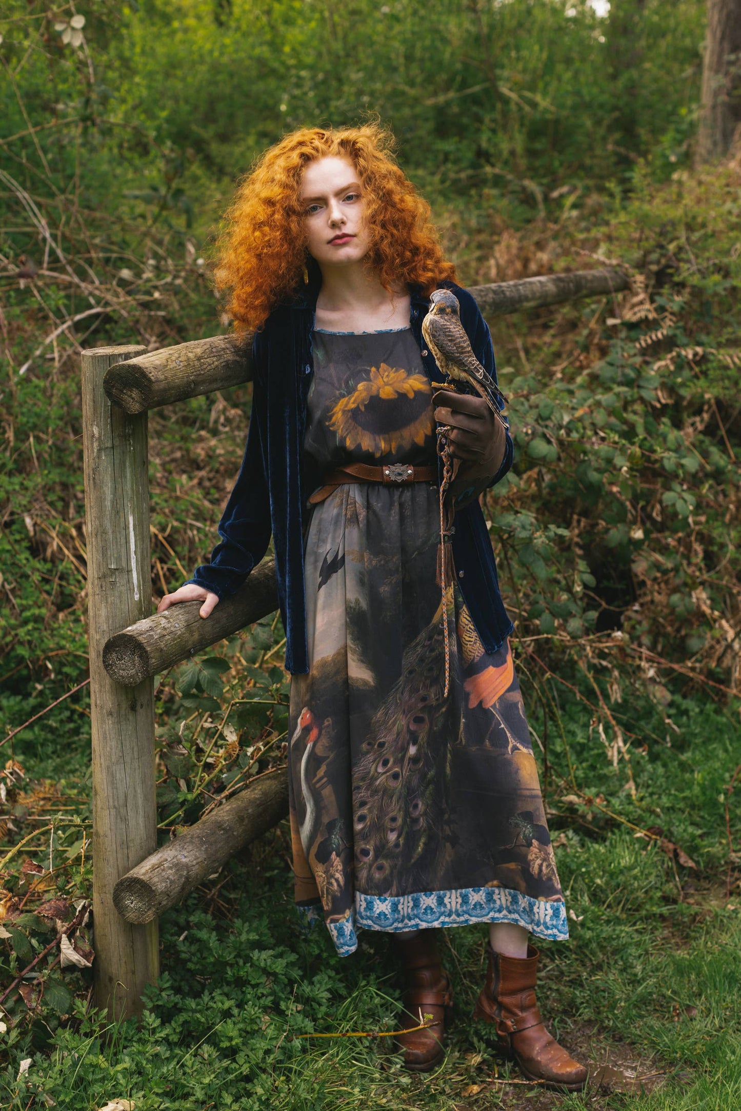 Wild Beauty Peacock Print Bohemian Bamboo Slip Dress: S/M (fits approx. size 6-10)
