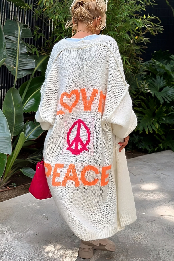 Love & Peace Exposed Seam Knit Sweater Long Cardigan: Fuchsia / L