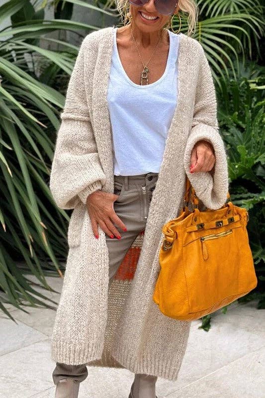 Love & Peace Exposed Seam Knit Sweater Long Cardigan: Fuchsia / L