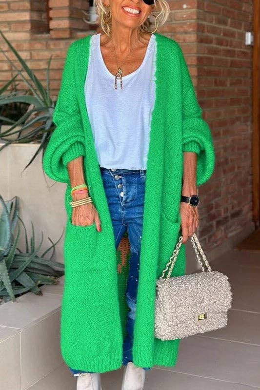 Love & Peace Exposed Seam Knit Sweater Long Cardigan: Fuchsia / L