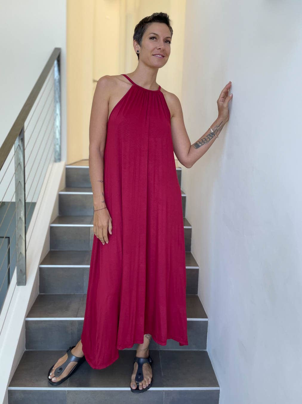 High Neck Maxi Dress: Teal / S/M