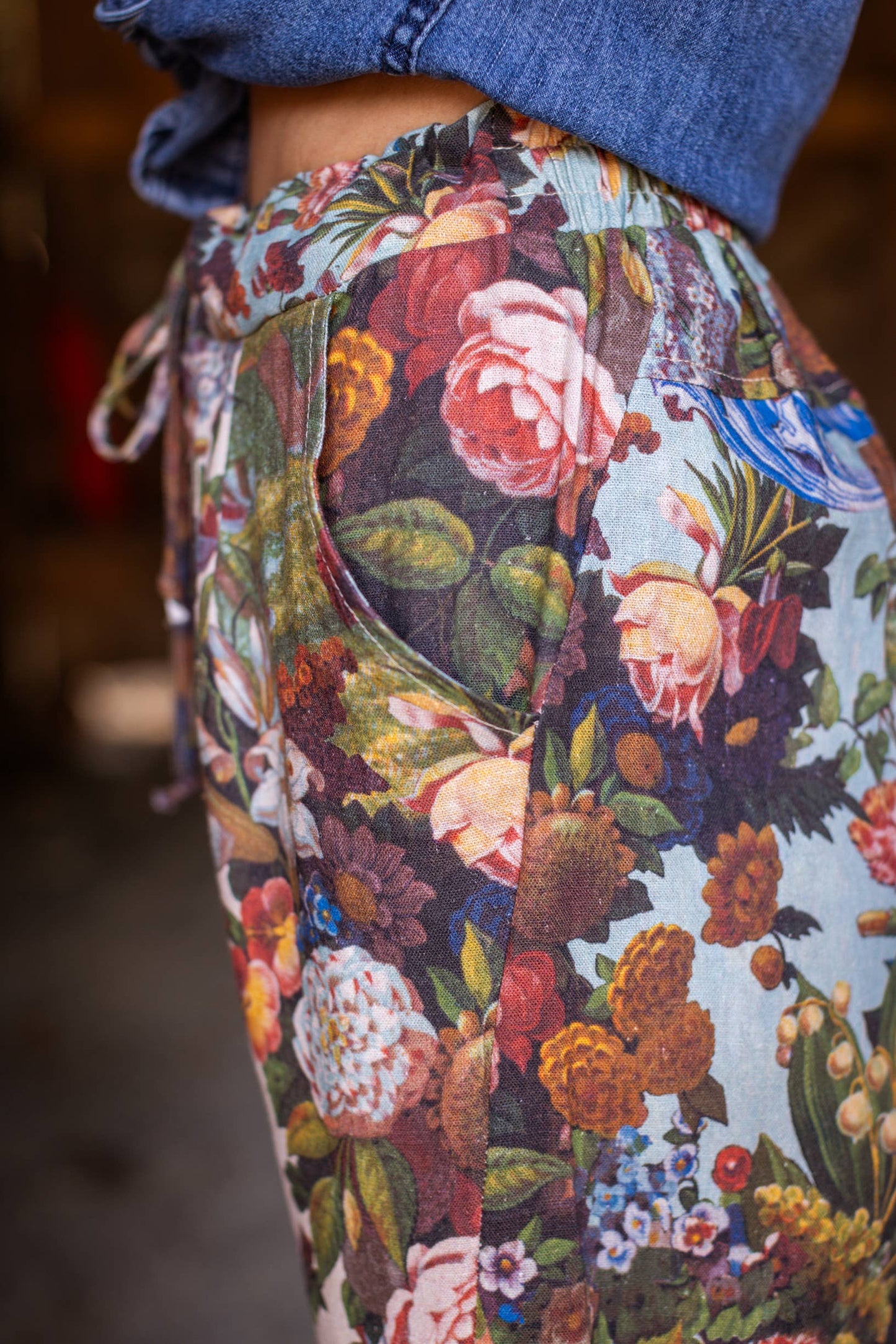 Love Language Boho Linen Floral Cropped Artist Pants