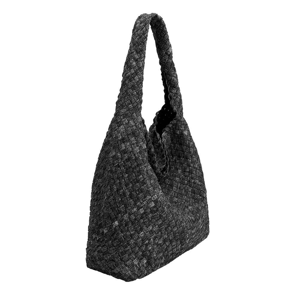 Johanna Black Denim Large Shoulder Bag