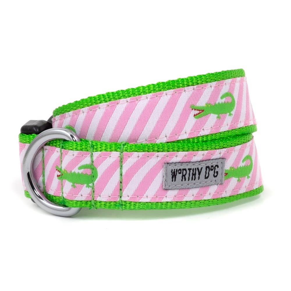 Pink Stripe Alligator Collar: Pink / Large