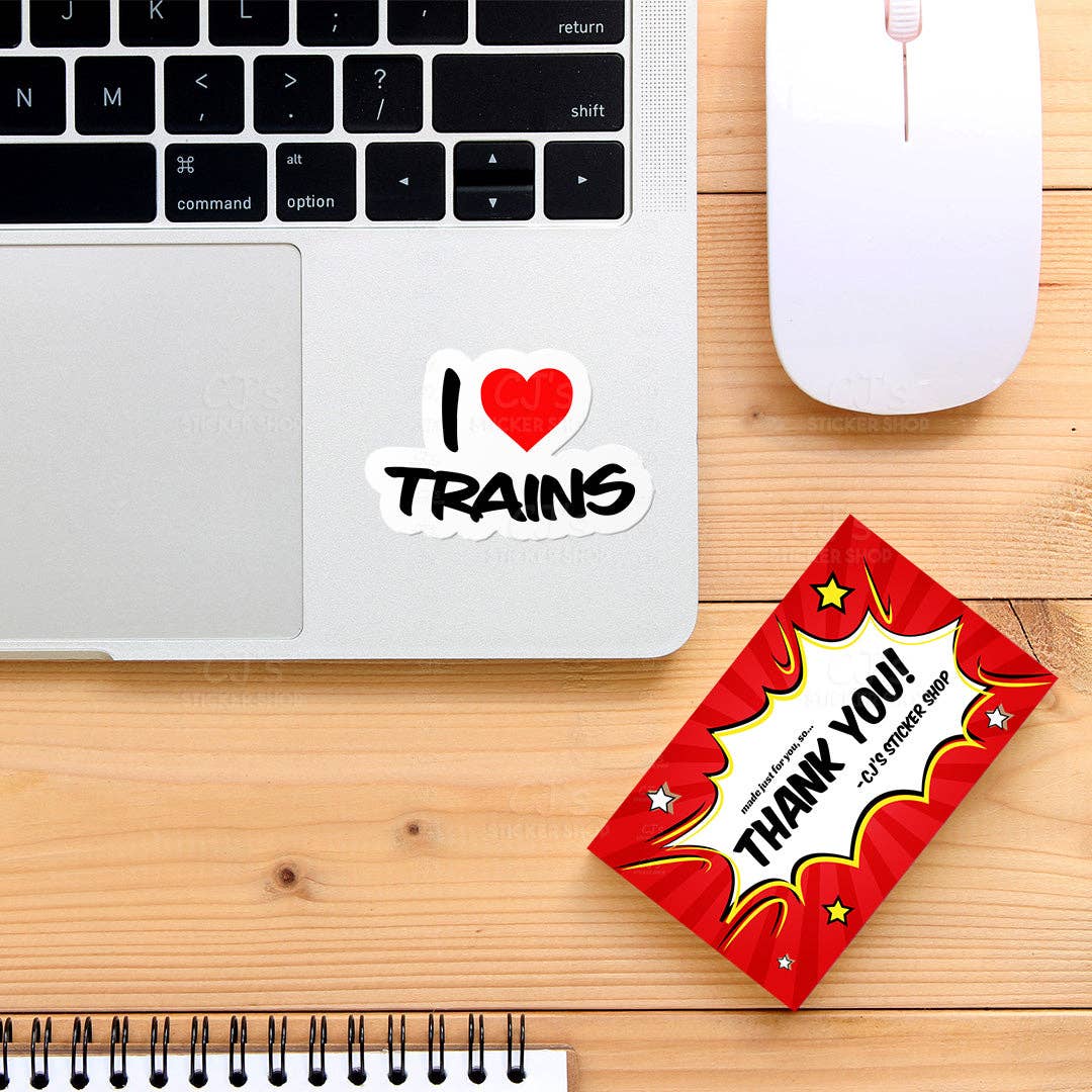 I Love Trains Sticker Vinyl Decal: 3"