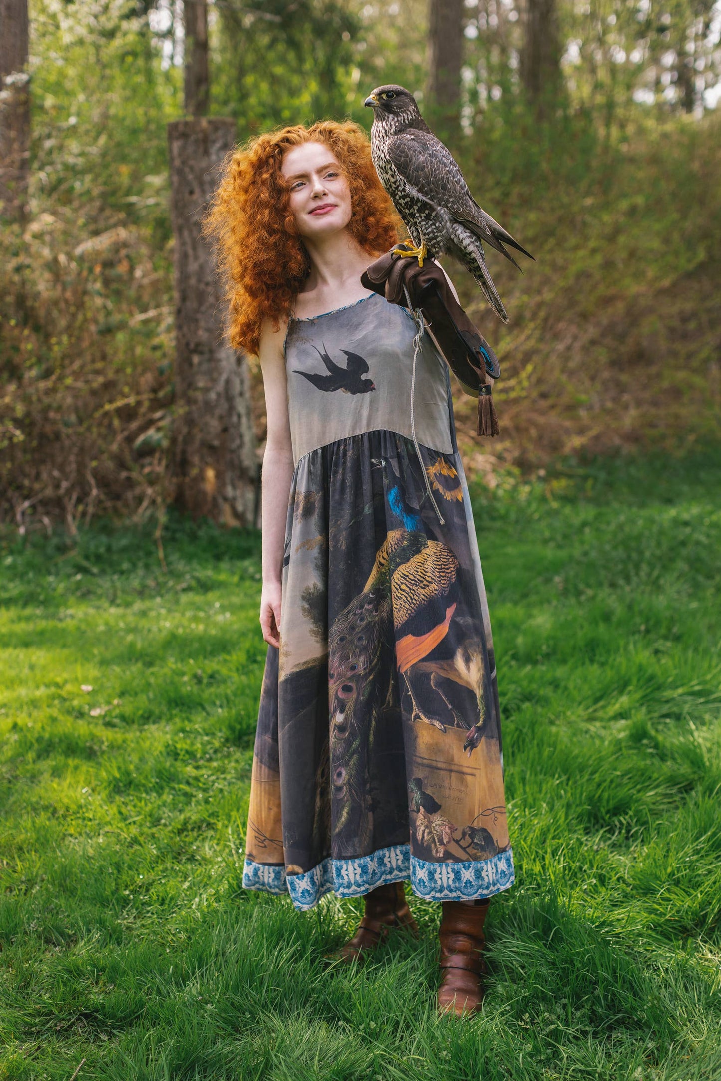 Wild Beauty Peacock Print Bohemian Bamboo Slip Dress: L/XL (fits approx. size 12-16)