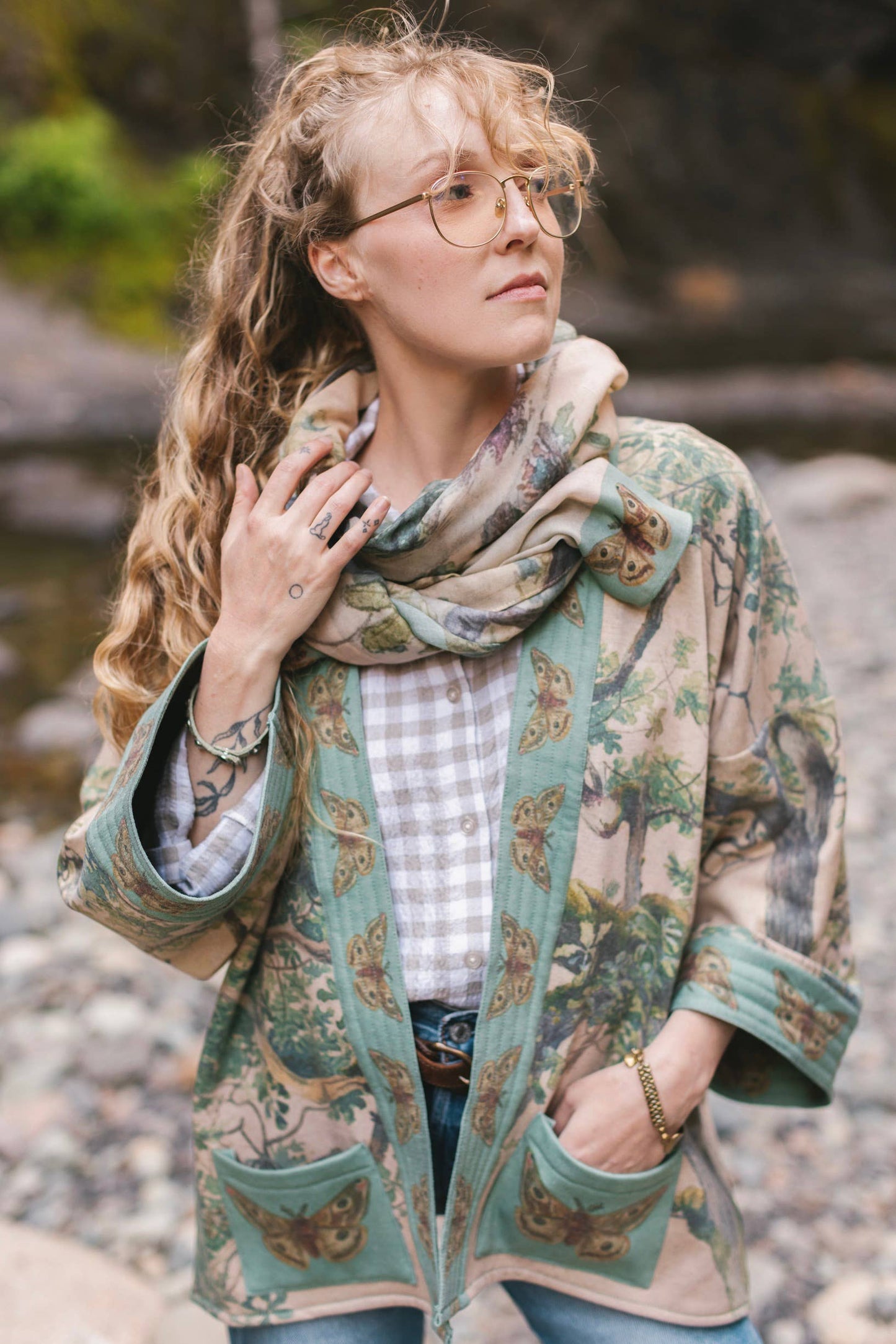 Earth & Sky Fleece Lined Cozy Cottage Cardigan Kimono Jacket
