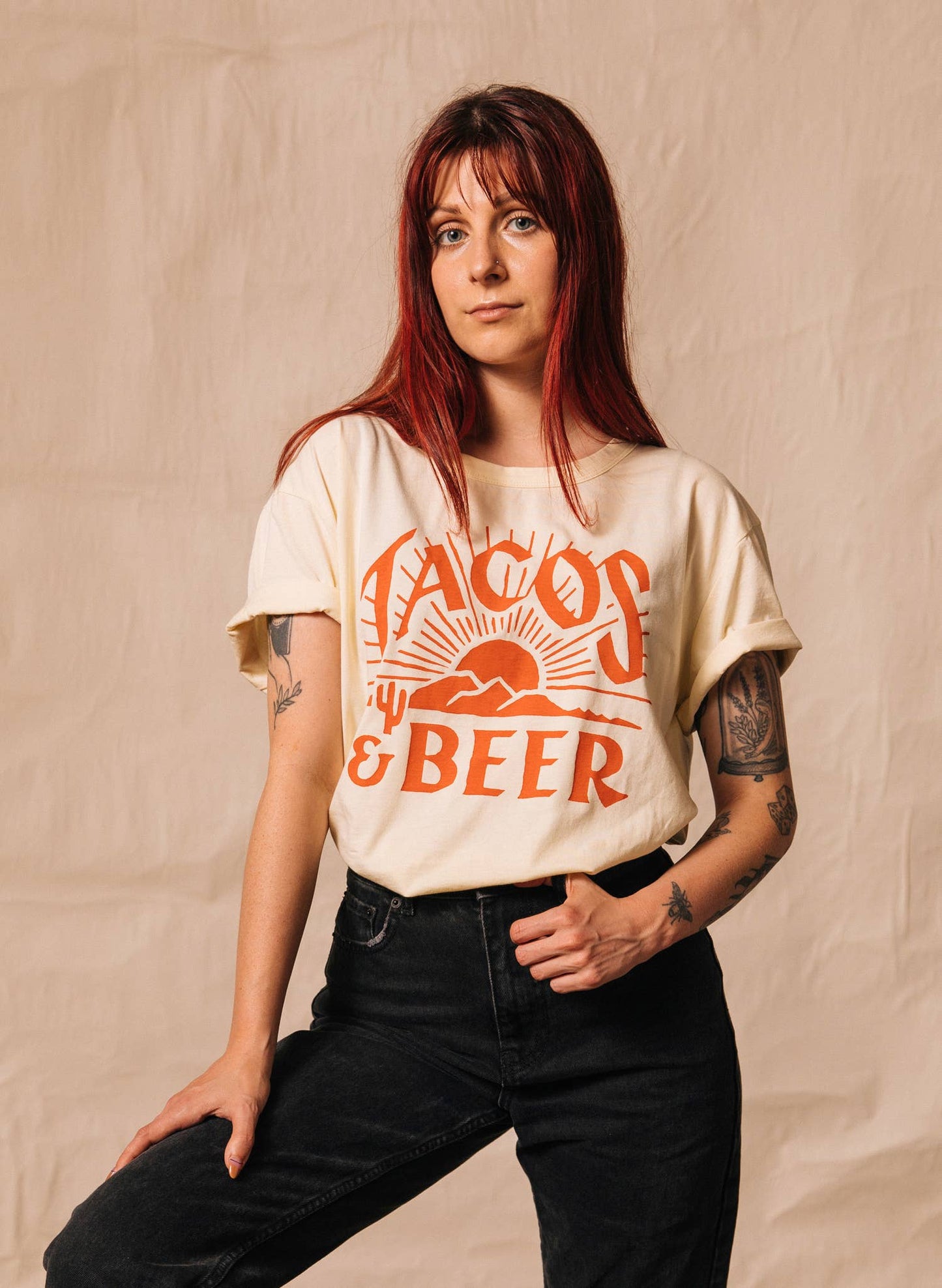 Tacos & Beer Western Vintage Style Tee for Men & Women: Medium