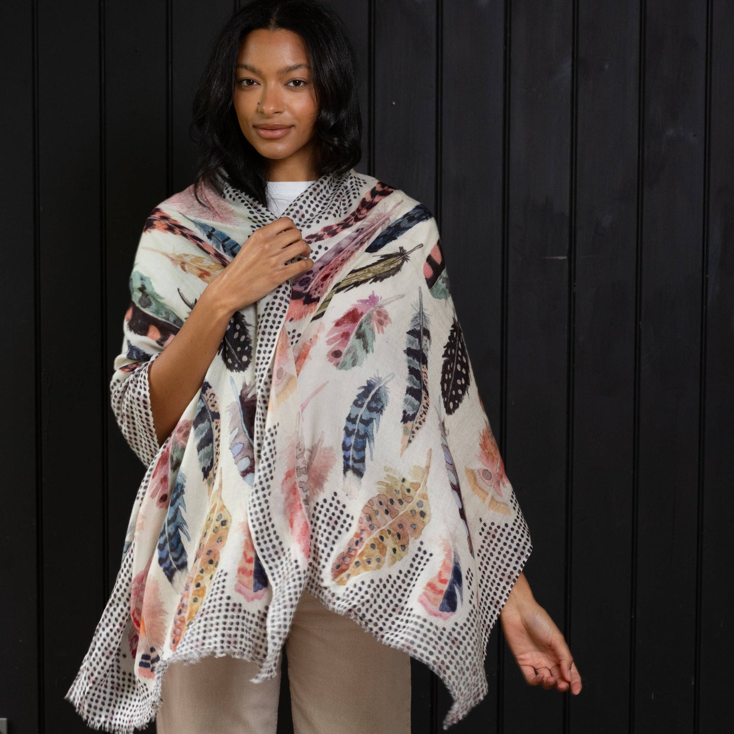 Wool Scarf- Polka Plumes