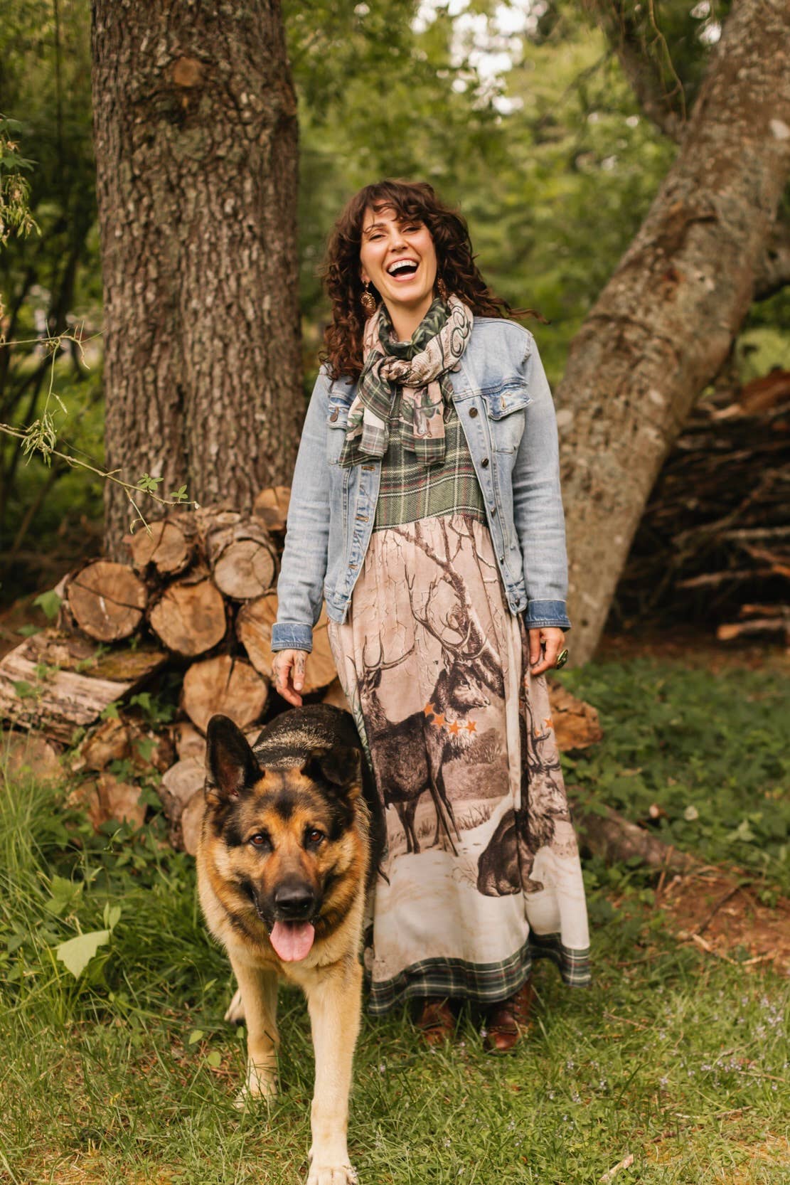 Winter Wish Christmas Plaid Bohéme Slip Dress with Deer: L/XL (fits approx. size 12-16)