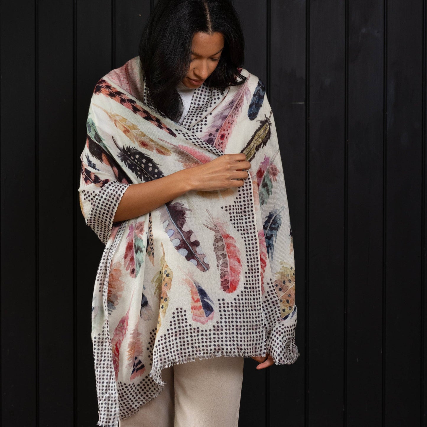 Wool Scarf- Polka Plumes