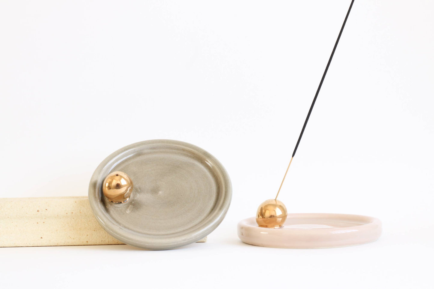 Modern Ceramic Pink & 22 Karat Gold Incense Dish - Handmade