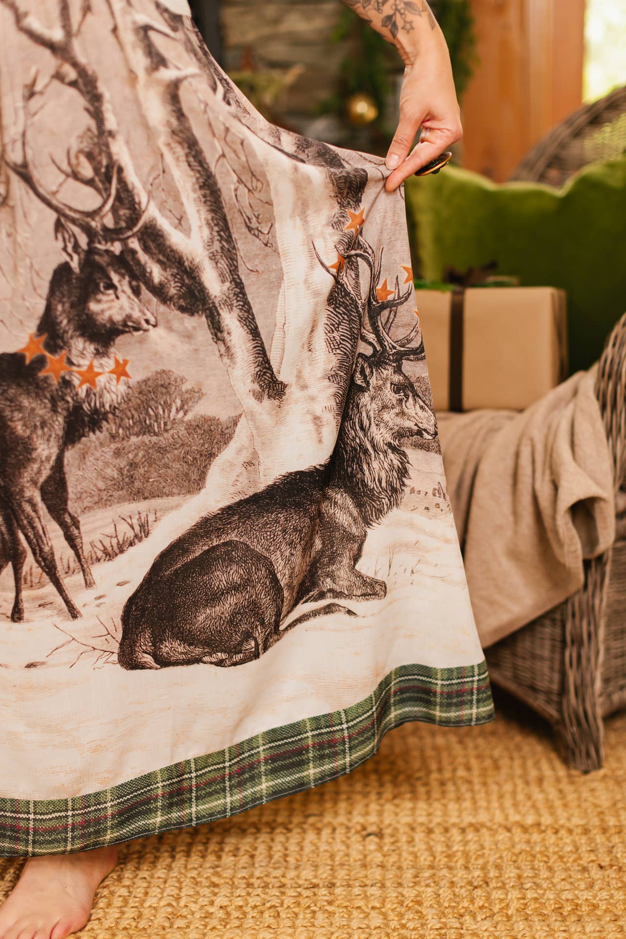Winter Wish Christmas Plaid Bohéme Slip Dress with Deer: L/XL (fits approx. size 12-16)