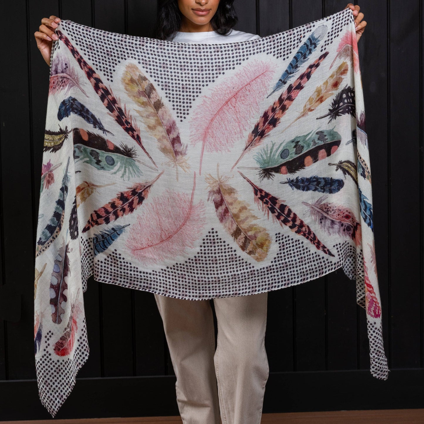 Wool Scarf- Polka Plumes