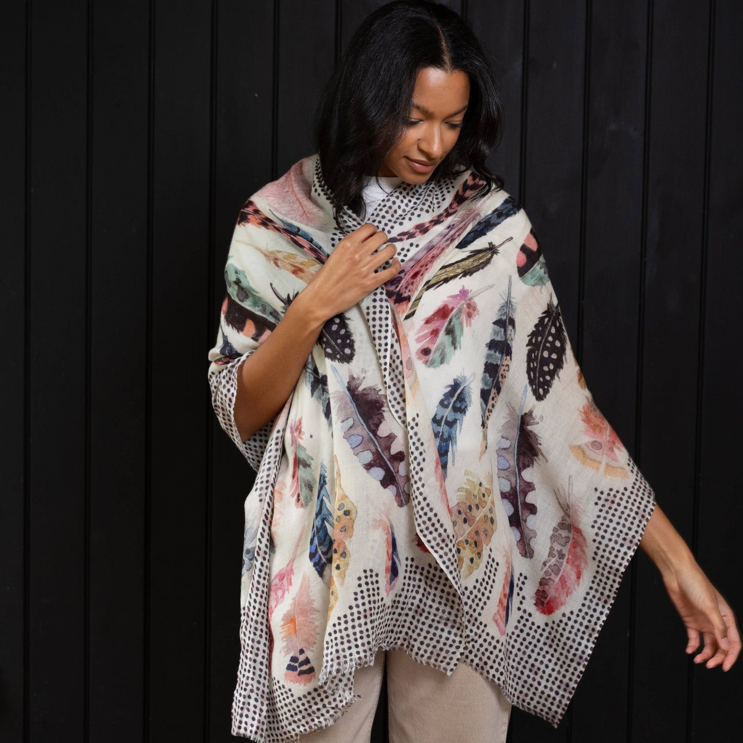Wool Scarf- Polka Plumes