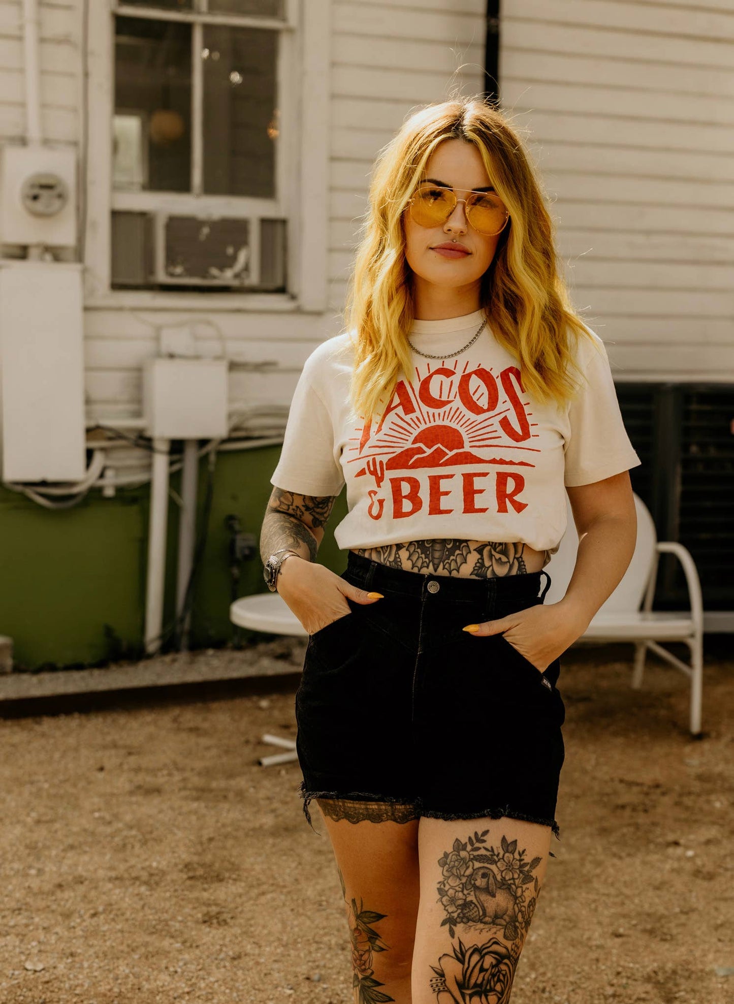Tacos & Beer Western Vintage Style Tee for Men & Women: Medium