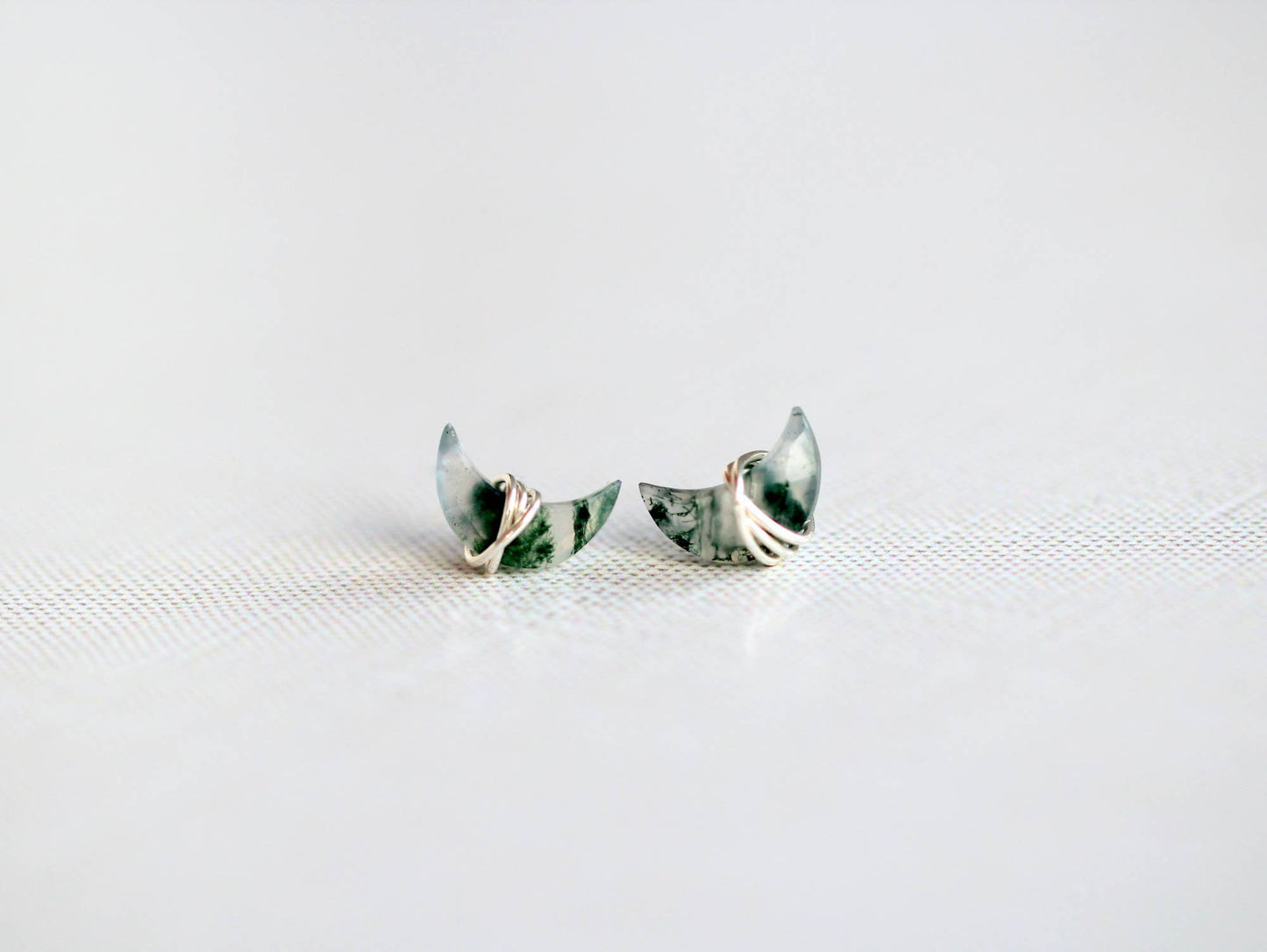 Moonbeam + Stardust Studs - Moss Agate: 14k Gold Fill / Moons