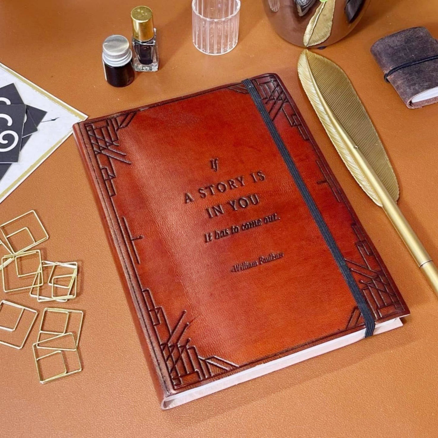 "If A Story" Handmade Quote Leather Journal - 5x7 Brown: Elastic Band