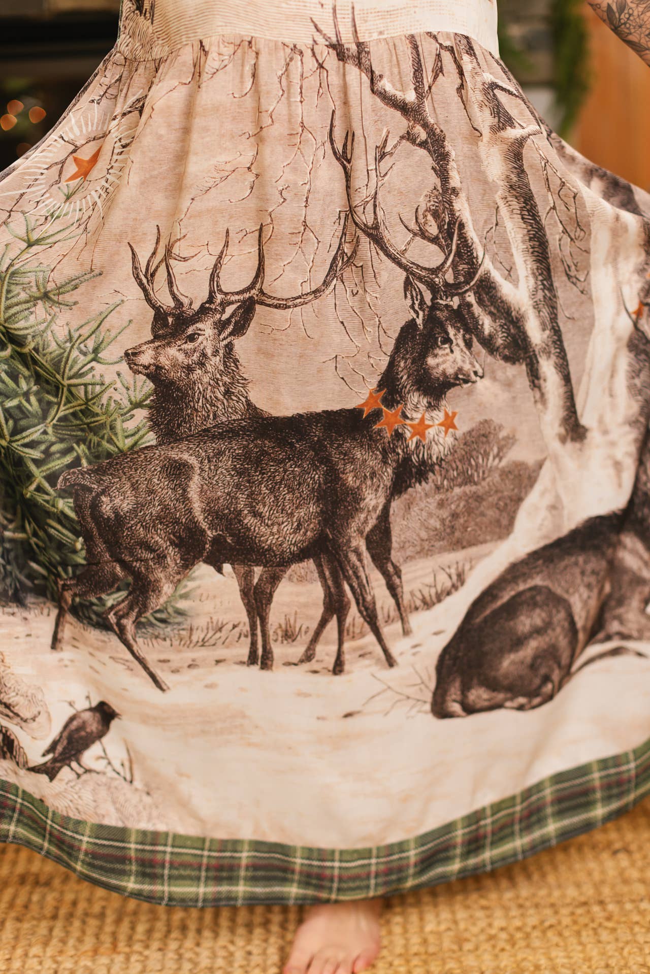 Winter Wish Christmas Plaid Bohéme Slip Dress with Deer: L/XL (fits approx. size 12-16)