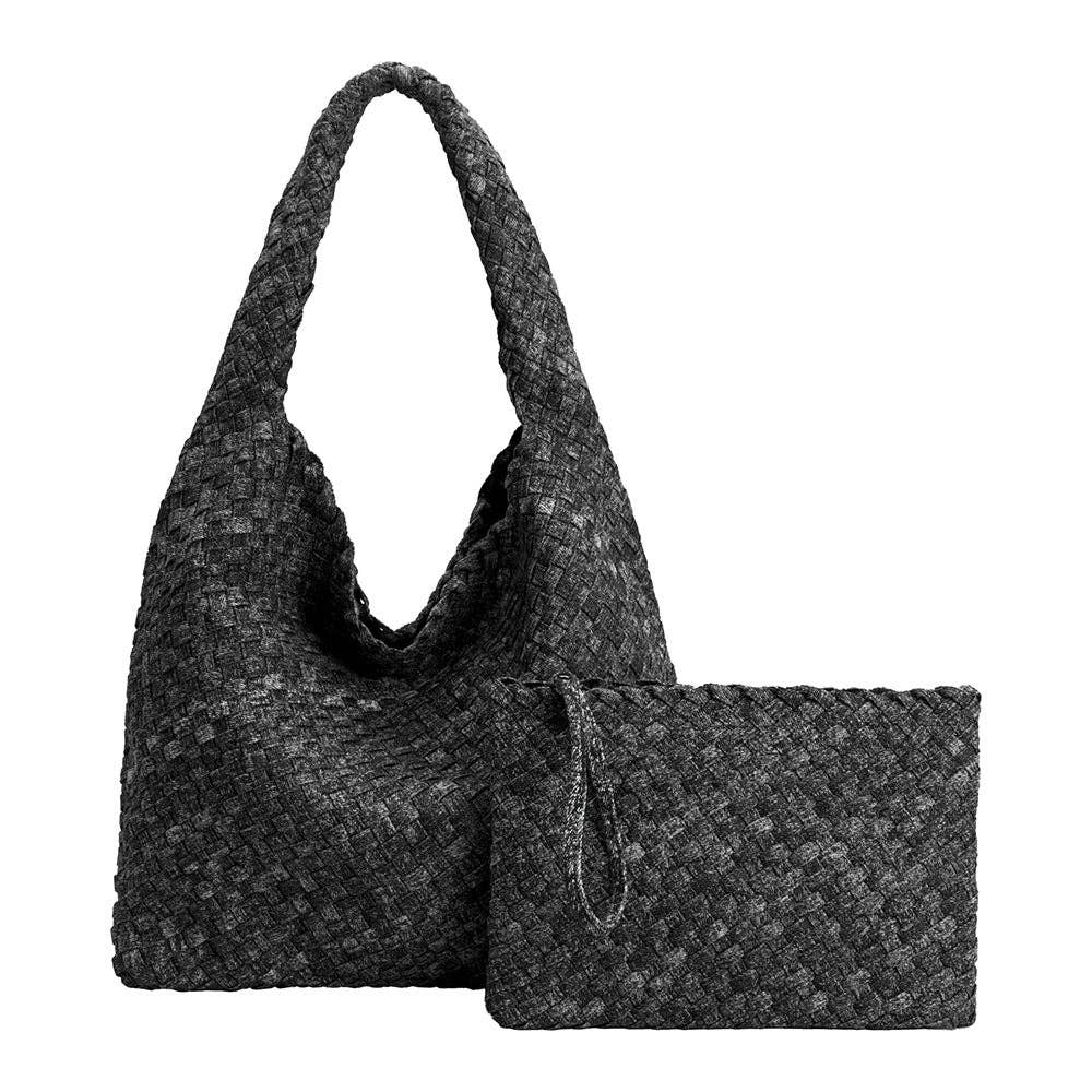 Johanna Black Denim Large Shoulder Bag