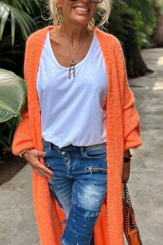 Love & Peace Exposed Seam Knit Sweater Long Cardigan: Fuchsia / L