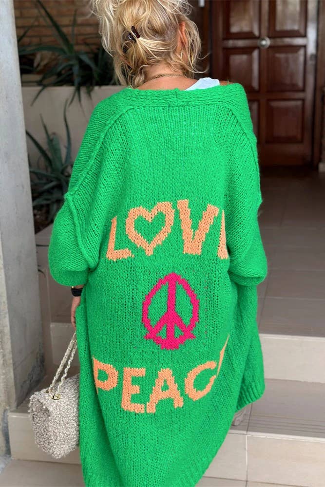 Love & Peace Exposed Seam Knit Sweater Long Cardigan: Fuchsia / L