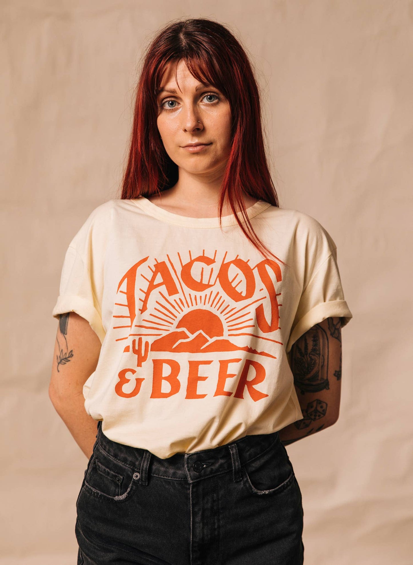 Tacos & Beer Western Vintage Style Tee for Men & Women: Medium