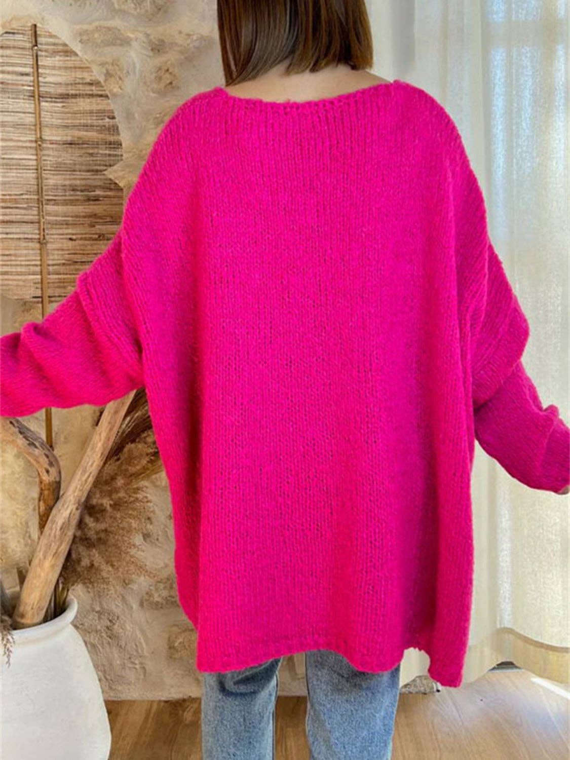 Love and Peace v-neck loose Knit Sweater: Blue / L