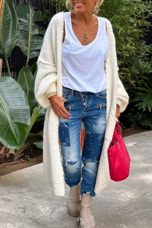 Love & Peace Exposed Seam Knit Sweater Long Cardigan: Fuchsia / L