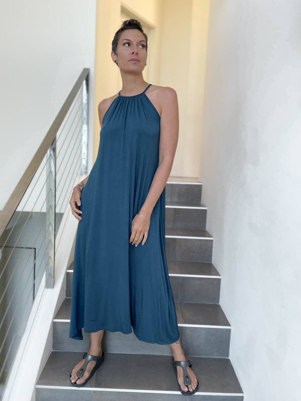 High Neck Maxi Dress: Teal / S/M
