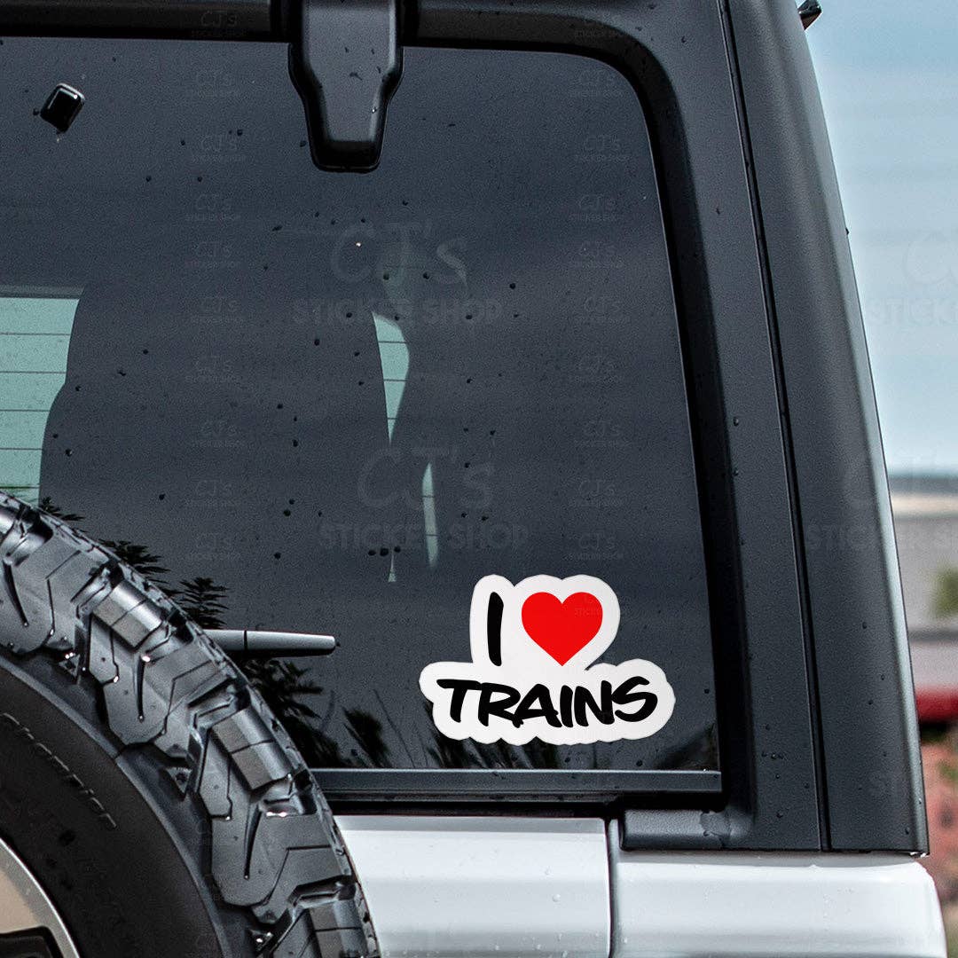 I Love Trains Sticker Vinyl Decal: 3"