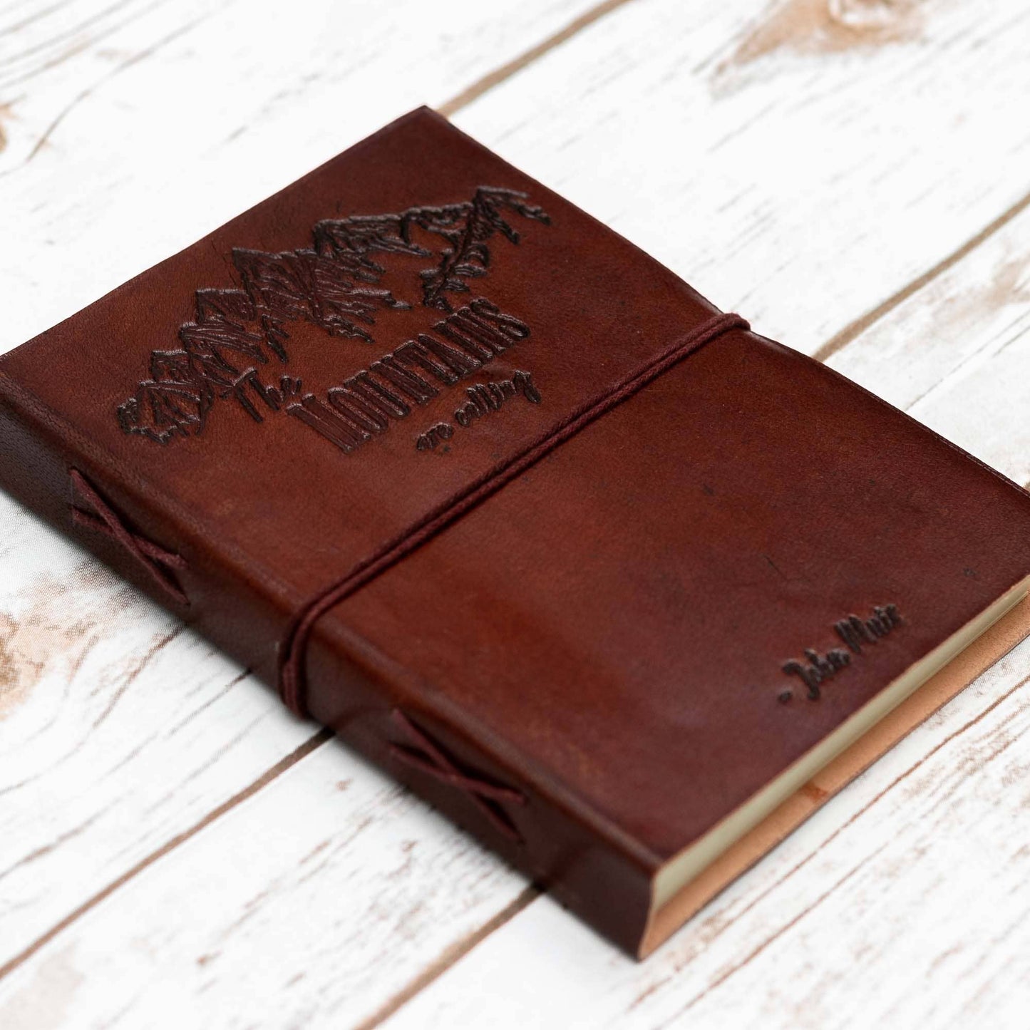 The Mountains Are Calling John Muir Quote Leather Journal: Brown